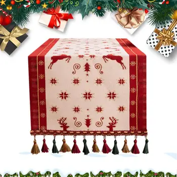 Рождественский коврик для столовых приборов длиной 70 дюймов, дышащие и моющиеся салфетки из хлопка и льна, настольные коврики с рисунком Рождественского лося, Рождественские
