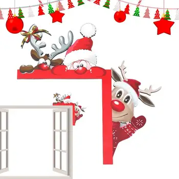 Рождественское украшение дверной рамы, Санта-Лось, Деревянная угловая дверная вывеска, Оконная рама, Рождественские украшения для дома, подарок для творчества на Новый Год