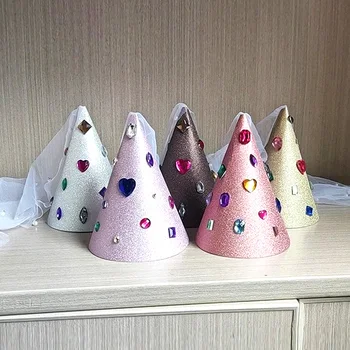 Корейские INS Girl Color Simulation Diamond Pearl Yarn Decorat Шляпа Для Вечеринки По Случаю Дня Рождения Блестящий Реквизит Для Фотосессии Головные Уборы Party Hat 파티모자