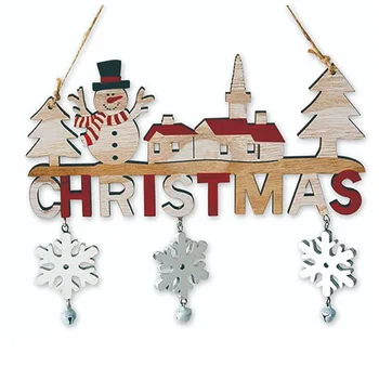 Деревянные украшения для рождественской двери, вырезанные бирки в виде снежинок Санта-Клауса в деревенском стиле с веревкой для рождественской елки, дверная стена