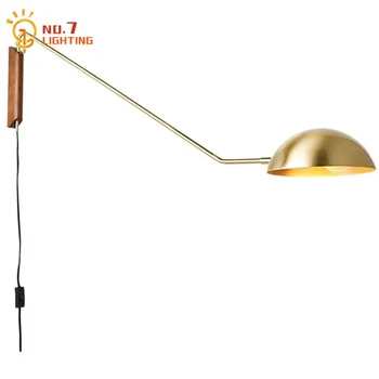Итальянский дизайн Регулируемый настенный светильник из металла и дерева Led E27 с поворотным кронштейном, настенные бра для гостиной, прикроватный столик для кабинета в коридоре