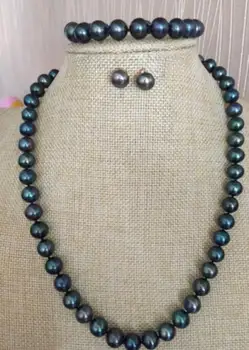 Подлинное ожерелье из черного жемчуга AAA 9-10 мм, браслет, серьги, 14-каратное Золото