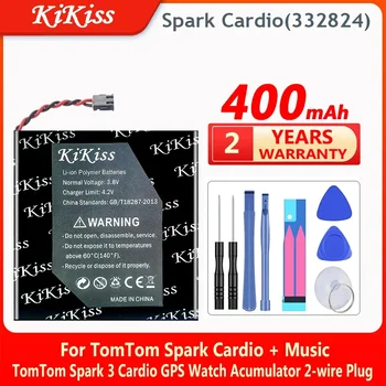 Аккумулятор KiKiss 400mAh 332824 Для TomTom Spark Cardio + Music /Аккумулятор TomTom Spark 3 Cardio GPS Watch Acumulator с 2-проводным разъемом