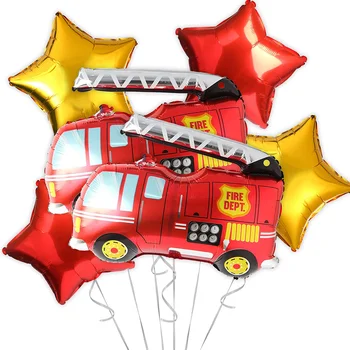 Воздушные Шары Firetruck для Вечеринки по Случаю Дня Рождения, Тематические Украшения для Спасения Пожарной Машины, Большой Набор Пожарных Грузовиков Красного цвета 6шт (Пожарная машина