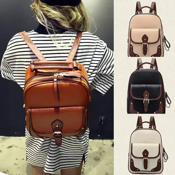 2020 Модная Новая Лоскутная Женская Школьная сумка Из Искусственной Кожи, Дорожный рюкзак, Комбинированный Простой Стиль, Высокое Качество-47