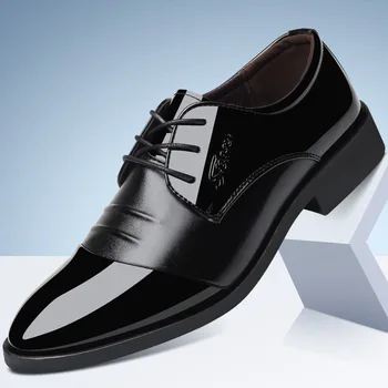 Модный мужской деловой костюм из искусственной кожи, Лоферы, Заостренные черные туфли-Оксфорды, Дышащие Официальные свадебные туфли