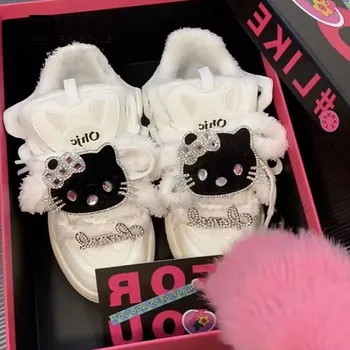 Креативная обувь Hello Kitty Изысканный Спортивный досуг Плюшевая зимняя студенческая одежда с рисунком Каваи для девочек Модный подарок на День рождения