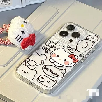 Каваи Санрио аниме Hello Kitty Чехол для телефона из ТПУ с милым мультяшным застенчивым рисунком, милые, сладкие, прозрачные, все включено, подарки для девочек