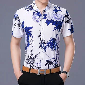 Мужская блузка с цветами, Летняя модная одежда с принтом, мужская уличная одежда с цветочным рисунком, повседневные рубашки с отложным воротником