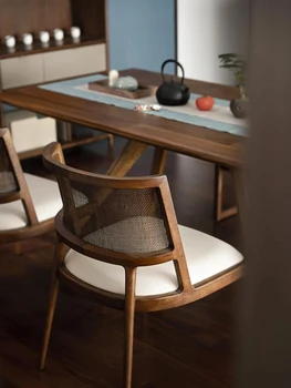 Обеденный стул из массива дерева, ретро-ресторан, кресло для домашнего отдыха, дизайнерский простой ротанговый стул