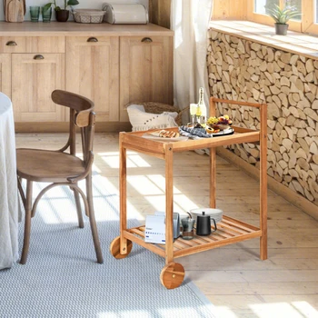 Двухъярусная тележка для сервировки кухонного острова на колесиках с ножками и ручными тележками Мебель для дома