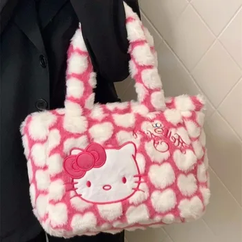 Плюшевая сумочка Hello Kitty Sanrio из аниме Каваи, милая мультяшная сумка-тоут в виде девчачьего сердечка, новые модные подарки для девочек