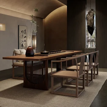 Сочетание чайного столика и стула, чайный столик из массива дерева в стиле дзен, стол для заваривания в чайной комнате, дерево североамериканского черного ореха