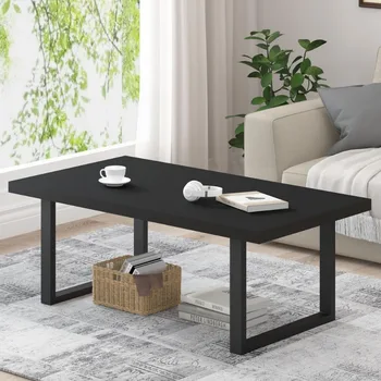 47-дюймовые чайные и журнальные столики для гостиной, мебель из черного дуба, минималистичный промышленный деревянный центральный стол, торцевые столы, обеденный