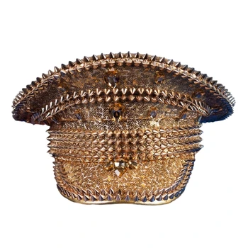 Шляпа капитана с тяжелыми кристаллами, расшитая бисером, бриллиантами, для девичника, танцев, плоский цилиндр для женщин HXBA