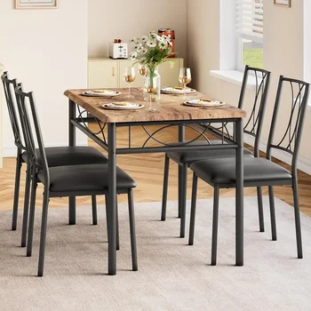 Обеденный стол, состоящий из 5 предметов, кухонный стол, предназначенный для небольшой квартиры, стул для гостиной, мебель в деревенском стиле коричневого цвета, бесплатная доставка