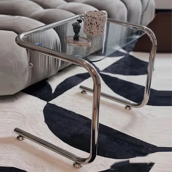 Журнальный столик Monden с металлическим каркасом, узкий для гостиной, Уникальный минималистичный стеклянный журнальный столик, узкий маленький столик, базовая мебель для дома