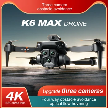 Дистанционно управляемый самолет K6 MAX С тремя камерами Аэрофотосъемки Высокой четкости Для обхода препятствий, Четырехосный Складной Беспилотный летательный аппарат