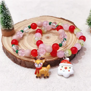 Модные Красочные Рождественские браслеты из бисера с кристаллами для женщин Милый Снеговик Санта Рождественская Елка Браслет с Оленем Новогодние украшения Подарки