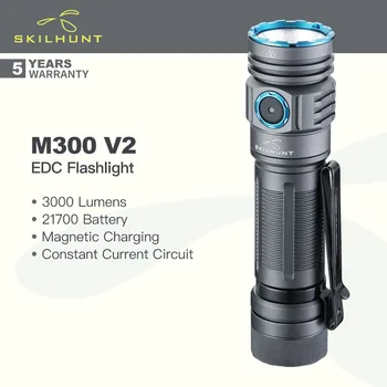 Перезаряжаемый светодиодный фонарик Skilhunt M300 V2 EDC, 3000 люмен, питание от батареи 21700, холодный / нейтральный белый и высокий CRI, для кемпинга