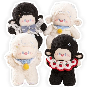 Плюшевая кукла Kawaii Baby Sheep В нагруднике, Стоящая Сидящая Поза, Черно-белая плюшевая кукла Сопровождала Спящую куклу