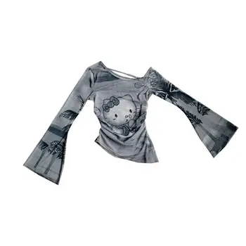 Сексуальный пуловер с длинными рукавами из аниме Kawaii Hellokitty, Весенне-летний модный универсальный топ, Удобная дышащая верхняя одежда, Подарок, Новинка