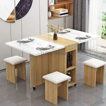 Современный складной обеденный стол Для небольшой домашней квартиры, многофункциональные обеденные столы, Маленькие Простые прямоугольные предметы мебели