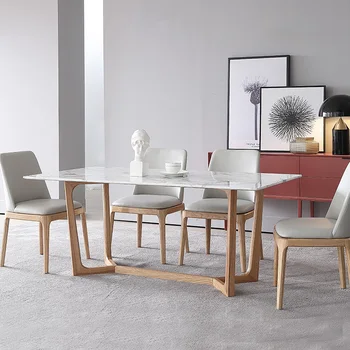 Мраморная мука Современный Простой Бытовой Прямоугольный кухонный стол на 4 персоны Мебель из массива дерева в скандинавском стиле Мебель для обеденного стола