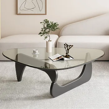 Нерегулярный прозрачный журнальный столик из черного стекла, Большой низкий корейский приставной столик, Уникальные дизайнерские аксессуары для гостиной Stolik Kawowy