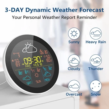 Датчик температуры и влажности Tuya WIFI, динамический прогноз погоды на три дня, Погодные часы, Атомный будильник для умного дома