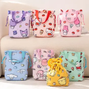 Мультяшная холщовая сумка Sanrio Kuromi Hello Kitty Cinnamoroll С утолщенным ручным ремешком на шнурке, карманные сумки для хранения подарков