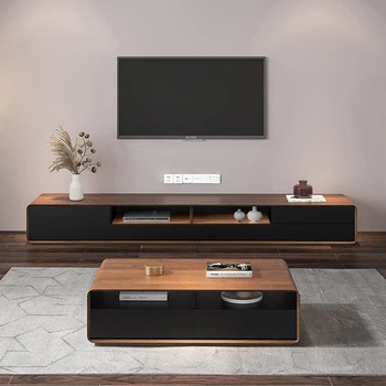 Современная деревянная Черная подставка для телевизора, Медиа-консоль, Выдвижные ящики, Открытый шкаф для хранения, плавающая подставка для телевизора, мобильная кофейня для гостиной.