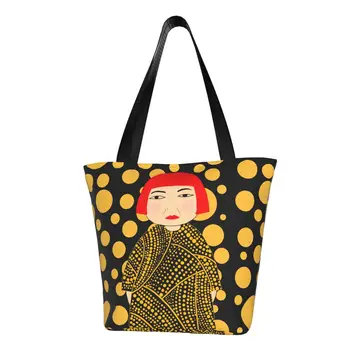 Холщовые сумки для покупок Yayoi Kusama Женские портативные сумки для покупок в желтый горошек