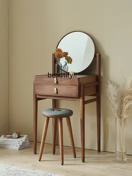 zq Мини туалетный столик Дерево Черный орех, Цвет ясеня, узкий туалетный столик, табурет в скандинавском стиле, художественный