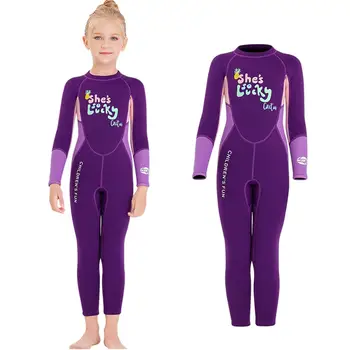Гидрокостюм для девочек, детский термальный купальник -детский купальник из неопрена толщиной 2,5 мм, костюм для дайвинга и ныряния с маской и трубкой, фиолетовый
