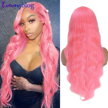 Розовые парики из человеческих волос на кружеве, объемная волна, Бразильский Парик Remy, Предварительно Выщипанный Цветной Парик на кружеве 180 плотности для женщин