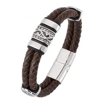 Двойной коричневый Кожаный браслет ручной работы в стиле панк, персонализированные мужские наручные украшения в стиле ретро для отдыха, спорта и вечеринок
