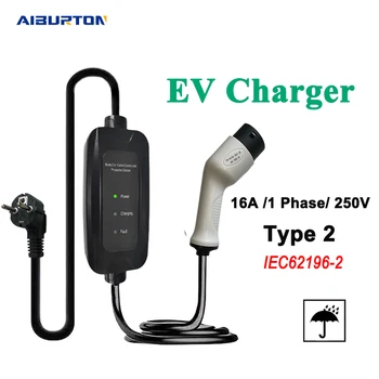 Зарядное устройство Aiburton EV type2 Ультракомпактное До 16A Зарядное Устройство Wallbox для дома 250V EU Plug Controller для Электромобиля 5Meter 2023