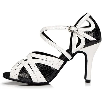 Черные женские туфли для латиноамериканских танцев с мягкой подошвой для вечеринки в стиле джаз-танго, танцы для девочек на высоком каблуке 2023, Летние открытые сандалии