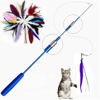 Интерактивная игрушка из кошачьих перьев, палочка-дразнилка из перьев, палочка для домашних животных, Выдвижной колокольчик из перьев, Сменный Ловец для котенка