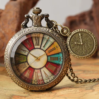 Sdotter, ретро-бронза, цветной циферблат с римскими цифрами, кварцевые карманные часы с цепочкой-ожерельем, Подарок для отдыха, мужской Cloc