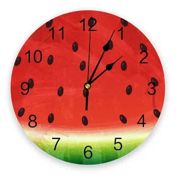 Настенные часы с мультяшными арбузными фруктами, бесшумные настенные часы для домашнего кафе, офиса, настенного искусства для кухни, большие настенные часы 25 см