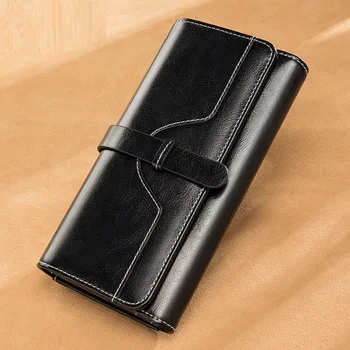 RFID Женский кожаный кошелек, большой держатель для карт, женский длинный клатч из коровьей кожи для мобильного телефона
