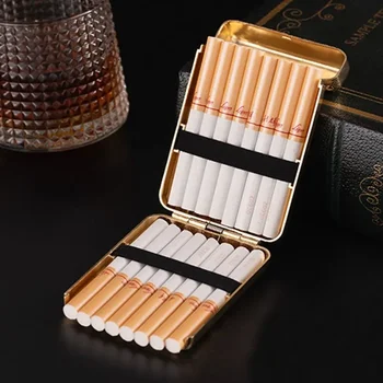 Кожаная коробка для хранения 20 палочек Мужские Принадлежности для курения Металлическая крышка Подарочный футляр для сигарет