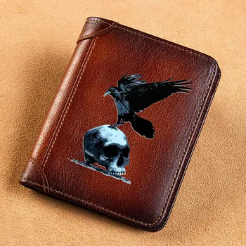Таинственный дизайн черепа птицы Викинг, мужские кошельки из натуральной кожи, короткий кошелек для карт, мужской кошелек Trifold BK3904