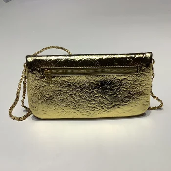 Женская сумка на одно плечо Золотистого цвета Из натуральной Кожи Messenger Bag