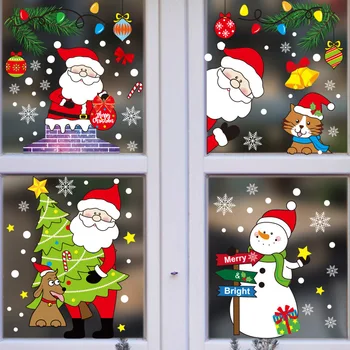 Бытовые Новогодние Украшения Санта Клаус Лось Рождество С Новым Годом Вечерние Украшения Украшения Дома Креативные Наклейки На Окна