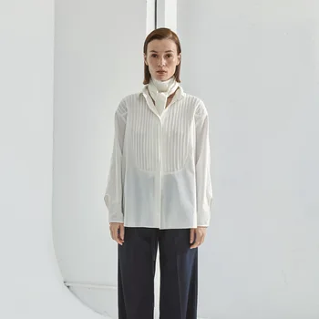 Женская блузка 2023, осенне-зимняя нишевая плиссированная повседневная рубашка со свободным воротником и длинными рукавами