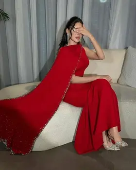 Красная Русалка, вечерние платья на одно плечо для официальных мероприятий, расшитые бисером, Саудовская Аравия, Женские платья для выпускного вечера, Темпераментное вечернее платье