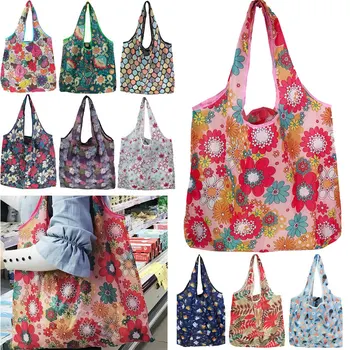 Многоразовые сумки для покупок с цветочным растением Женская складная сумка-тоут Переносная Тканевая Эко-сумка для продуктов Складные сумки большой емкости